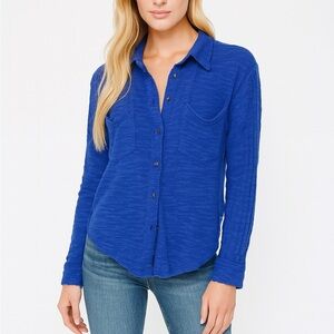 FP Beach Cobalt Blue Gauzy Button Down | Lightweight Fall Layer Size XS